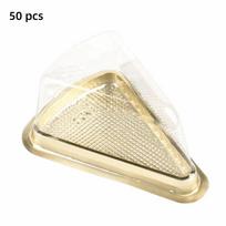 50 Pcs 6/8 Inch Size Cake Slice Boxes Gold/Black Triangular Shape Cheesecake Boxes Clear Lid Triangular Pie Box beige