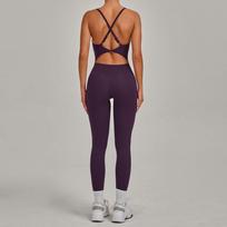Adjustable Cross-Collar Yoga Jumpsuit - Hip-Lifting Sportswear 8376 Large brown