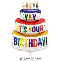 Trijų sluoksnių didelis tortas Balionas Gimtadienio šventė Balionų dekoravimas  YAY IT'S YOUR BIRTHDAY  Vaikų gimtadienio reikmenys