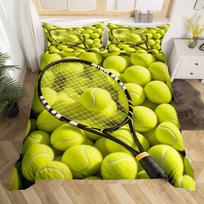Tennis Ball Duvet Cover Set Sports Game Themed Bedding Set Twin Queen Size For Teens Adult Tennis Racket Ball Comforter Cover EU Single 135*200cm/53x79in 3pcs