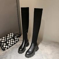 Sexy Elastic Thigh High Socks Boots Autumn Winter Round Toe Platform Knitted Over-the-knee Boot Women's Shoe Bottes 39 black
