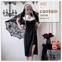 Halloween Costume Ladies Dress Vampire Nun Cross Dress Dark Gothic Show Costume XXL gray