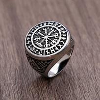 Vintage Viking Compass Helm of Awe Ring Stainless Steel Men Nordic Ethnic Belief Aegishjalmur Viking Rings Jewelry Dropshipping 15 white