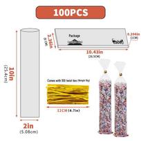 Skaidrus raišteliu užtraukiamas pakavimo maišelis sausainiams, duonai, saldainiams ir kepiniams 2*10 inch (100 pcs/package) 6 wire