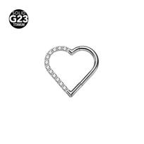 G23 titano širdelės formos nosies žiedas - Besiūlės auskarai kūno pirsingui 1.2mm x 8mm gray