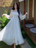 New Sanya seaside vacation dress big swing white high-end chiffon beach skirt super long skirt L gray