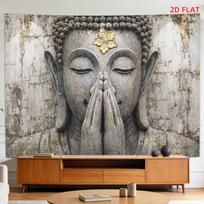 Minimalist Buddha Wall Tapestry Zen Meditation Spiritual Decor Golden Asian Home Art Bohemian Zen Hanging Canvas Print 100X70CM gray