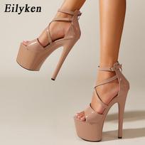 Eilyken Summer Sexy Patent Leather Women Sandals High Heels Platform Open Toe Buckle Strap Party Runway Shoes Size 35-41 35 brown