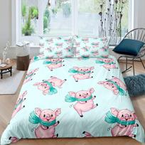 Cartoon Kawaii Pig King Queen Duvet Cover Happy Farm Animal Bedding Set Pink Piggy Quilt Cover 2/3Pcs Polyester Comforter Cover EU single(135x200cm)