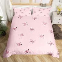 Cartoon Kawaii Pig King Queen Duvet Cover Happy Farm Animal Bedding Set Pink Piggy Quilt Cover 2/3Pcs Polyester Comforter Cover 140x200cm 3pcs