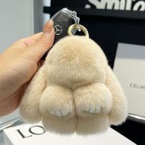 Mini mielas tikro reksų triušio kailio zuikio raktų pakabukas žaislinė lėlė raktų pakabukas rankinės pakabukas 10CM kailinis triušio raktų pakabukas automobilio pakabukas beige