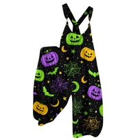 Women's Retro Halloween Print Bib Overalls Jumpsuit - Summer Casual with Non-Adjustable Straps XL žalia