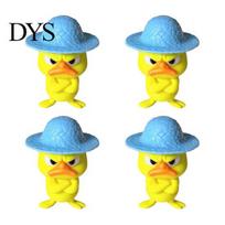 Office Desk Decoration for Men Women 4Pcs 3D Printed Angry Duck Figurines, Mini Grumpy with Straw Hat, Little Yellow Figurine Cute Cross-Arms Ornament 4pcs dangaus mėlyna spalva