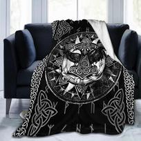 Skandinavų mitologija Vikingų pledas Odino runa Nordic Dekoratyvinis flanelinis pledas 70x100cm gray
