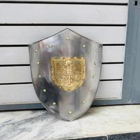Medieval Knight Shield Steel Crusader Heater Shield with Brass Eagle 60.96 cm Halloween Christmas Gift gray