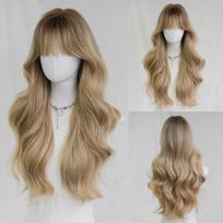 Extra Long Brown Big Waves Wig for Women - Rose Net Full Cap Voluminous Natural, Daily Quick Beauty, High Quality Hair Volume 68CM gray