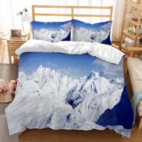 Snowy Mountain Duvet Cover Winter Snow Scene Bedding Set Full Queen Size Natural Snow Mountain Comforter Cover for Bedroom Decor 140*200cm/55x79in Single/Twin 3pcs