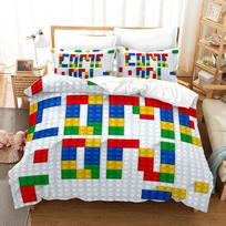 Colorful Blocks Duvet Cover King/Queen Size,Building Toy Bedding Set Kids Boys Girls Orange Blue Fun Brick Polyester Quilt Cover 135x200cm blue