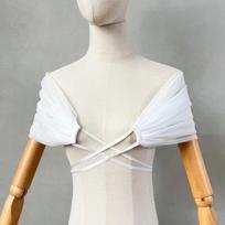 Moteriškas atvirų pečių rauktas tiulio bolero su raišteliu nugaroje, permatomas tinklinis uždengiamasis drabužis vestuvėms, nuotakos, vakarinių suknelių fotosesijai, įvairių spalvų L