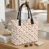 Christmas Santa Pattern Tote Bag Casual Large Capacity Shoulder Handbag for Holiday Shopping white