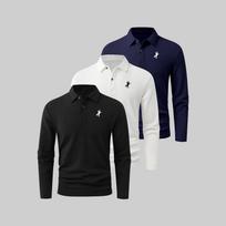 Vyriškas 3 dalių rinkinys: Marškinėlis polo ilgomis rankovėmis – Klasikinė apykaklė su dviem sagomis, pralaidi orui ir gerai sugeria drėgmę, idealiai tinka golfui, darbui ir laisvalaikiui S blue