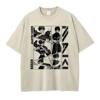Anime J-Jujutsu K-Kaisen Marškinėliai Vintage skalbta CHOSO Marškinėlis Oversize Streetwear Fushiguro Toji Gojo Trumpomis rankovėmis Viršūnės T-shirtai XXXL beige