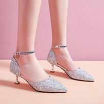 S2306F    Girls' Children's Sandals Ages 10-11 High Thin Heels Crystal Shoes for Elementary School Students Performance Stage 35 yards--inner length 22.5cm white
