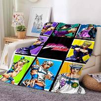 J-JoJo's Bizarre Adventure Anime Print Flannel Blanket Cozy Warm Throw Gaming Room Bedroom Sofa Birthday Present Home  Decor 80cmx120cm black