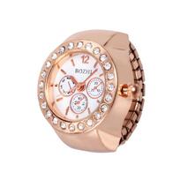 Ring Watch for Women Men Unique Finger Watches Stretchy Band Quartz Movement Adjustable Silver beige
