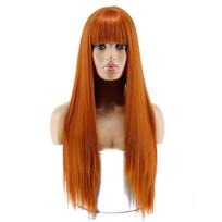 MISS WIG Ilgas tiesus perukas Cosplay juodas pilkas perukas moterims su kirpčiukais Sintetinis aukštos temperatūros pluošto perukas 24inches brown