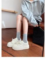 Cowhide version~ Goodbye 1.5 meters casual sports shoes genuine leather thick-soled heightening muffin board shoes women's versatile little white shoe 40 gray