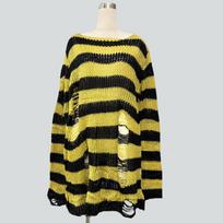 Gothic Punk Hole Stripe Marškinėliai Moteriški Pasteliniai Goth Fairy Grunge Harajuku Top Oversized Tamsiai Estetiški Didelio dydžio drabužiai One Size black