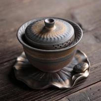 150ml Ceramic Sancai Gaiwan Lotus Leaf Tea Bowl Vintage Tea Offering Bowl Stately B gray