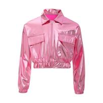 Unisex vaikams Berniukams Mergaitėms Metalizuotas Blizgus Švarkas Su Atverčiamomis Kišenėmis Hip-Hop Džiazo Šokiui 5-6 Years pink