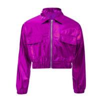 Unisex vaikams Berniukams Mergaitėms Metalizuotas Blizgus Švarkas Su Atverčiamomis Kišenėmis Hip-Hop Džiazo Šokiui 5-6 Years purple