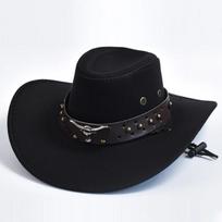 Western Cowboy Hats Ox Head Belt Rivet Fedora Hat Big-edge Cowgirl Hat  Artificial Suede Cap Men Women Outdoor Travel Sun Caps black
