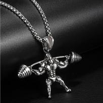 Accessories Barbell Weightlifting Necklace Men's Fitness Pendant Titanium Steel Chain Accessories 50CM(Necklace Size) gray
