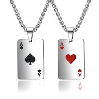Hip Hop Stainless Steel Poker Card Ace of Spades Necklace For Men Pendant Chain Playing Cards Jewelry Ace of Hearts Necklaces white