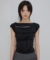 Peulleeoeob Asymmetrical Draped Roll-Up T-Shirt (Fl-165_Black) Black/Os gray