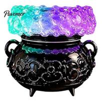 Purple LED Mist Maker Halloween Cauldron Bubble Light, Light-up Witch Candle Holder, Mantle Display Color Changing Spooky Potion Lamp for Party A