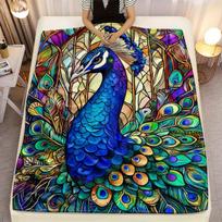 Peacock Stained Glass Throw Blanket Colorful Vibrant Art Exotic Wildlife Decorative Bed Blankets Sofa Couch Quilt Living Room 150cm*180cm