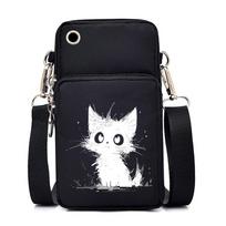 Moteriškas mini telefonų krepšys Animacinių filmų kačių spausdinimo piniginė ir rankinė Anime Animal Kitten Vyriškas nešiojimo krepšys Mažas skersinis krepšys black