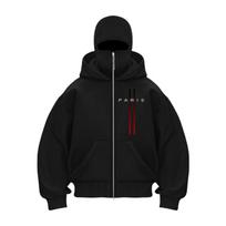 2026 New Double Hat Mask Zipper Pocket Hoodie Casual Fashion Punk Style Fashion Printed Pattern Sportswear XXXL black