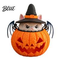 Indoor Outdoor Party Prop Halloween Cat Pumpkin Lantern 3D Printed Glowing Figurine Decorative Night Light with Witch Hat Spooky Tabletop Ornament, black