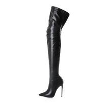 Fashion Sexy Stiletto Ultra High Heels Evening Club Party Thigh Boots Women Slim Leg Stretch Overknees Boots Shoes 37 black