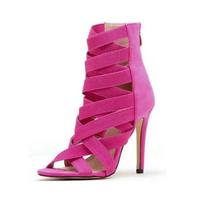 Elastic Cross Strap Open Toe Women Boots Stiletto Heel Back Zipper Gladiator Style Sandal Boots 2025 Summer Novelty Shoe 41 pink