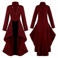 Steampunk Moteriškas Karinis Paltas Vintage Gotikinis Viktorietiškas Frakas Ruduo Žiema Moteriškas Armijos Uniformos Švarkas Viduramžių Ilgomis Rankovėmis 2XL raudona
