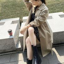 Off-white Windbreaker Jacket Spring and Autumn New Plaid Mid-length Small Loose and Versatile Drooping Coat XL gray