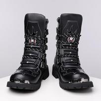 British Style High Top Big Head Work Boots for Men Autumn Winter Fashion Leather Shoes Male Black Casual Motorcycle Boots Man 44 black