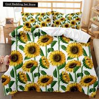 Sunflower Duvet Cover Set Girly Yellow Floral Print Twin Comforter Cover Women Blossom Flowers Polyester Bedding Set King Size EU Single 135*200cm/53x79in 3pcs